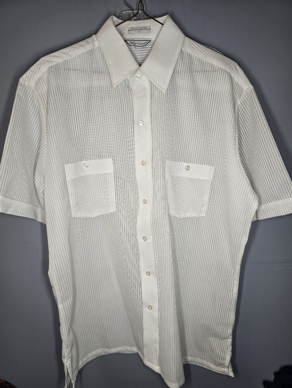 Vintage 70s/80s Idle Time Sheer Striped Button Down Shirt-Mens LARGE-White-beach